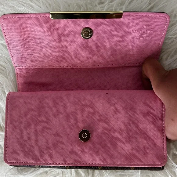 Louis Vuitton Brown Monogram Wallet with Pink Trim and Gold Hardware - Picture 2 of 6